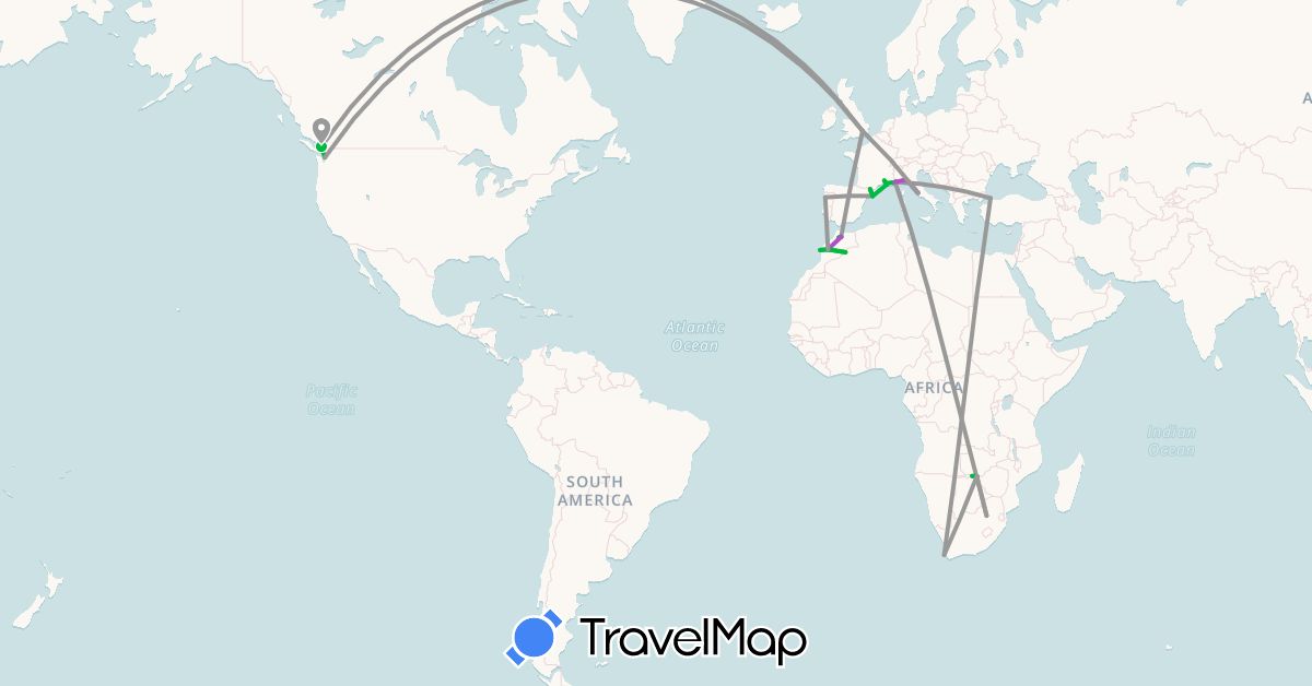 TravelMap itinerary: driving, bus, plane, train in Andorra, Botswana, Canada, Spain, France, United Kingdom, Italy, Morocco, Monaco, Portugal, Turkey, United States, South Africa, Zambia, Zimbabwe (Africa, Asia, Europe, North America)